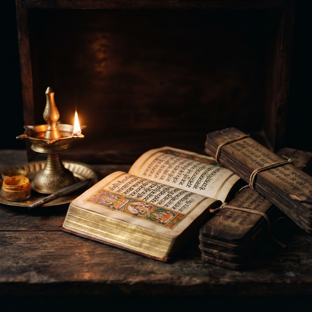 Ancient Sanskrit palm-leaf manuscripts